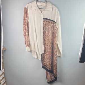 Mystree Cream Paisley Panel Button-Up Blouse Size M